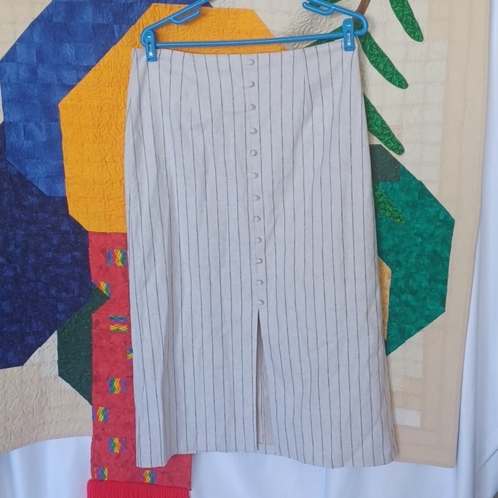 Banana Republic tan w/black stripe Linen Blend Skirt NWT Sz 12 tall, back zip